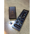 Folding Mancala Game - Solid Dark Stained Wood & Glass Stones